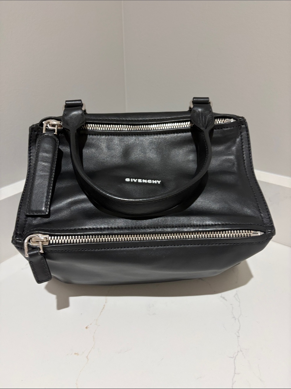 Givenchy Black Leather Mini Top-Handle Bag with Silver Zippers
